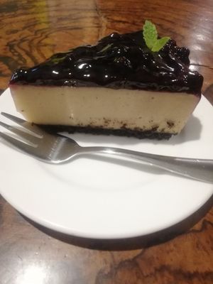 Blueberry cheesecake. This tastes coconut-y at Reasons Cafe in Lucena City