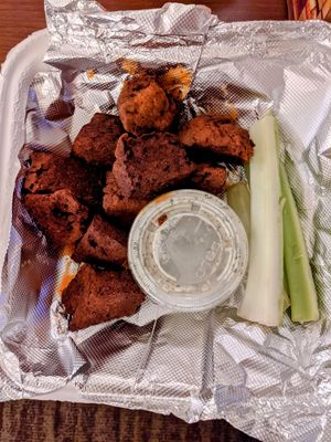 Vegan seitan hot "wings" at Allentown Pizza in Buffalo
