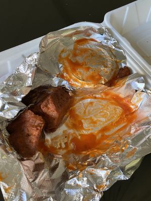 Vegan wings are sub par (in form and texture) but the sauce was great.   at Allentown Pizza in Buffalo