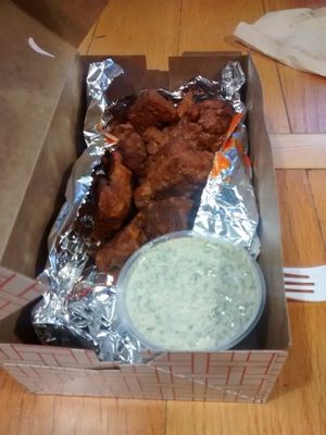 Vegan wings with dill dipping sauce.  at Allentown Pizza in Buffalo