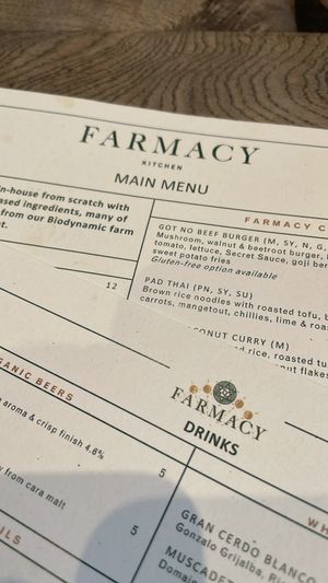 Great menu at Farmacy in West London