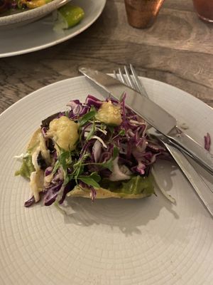 Mushroom tostada appetizer was worth ordering.  at Farmacy in West London