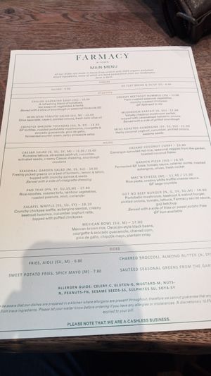 Fabulous and very clever menu at Farmacy in West London