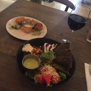 mexican bowl and sweet potato falafels  at Farmacy in West London