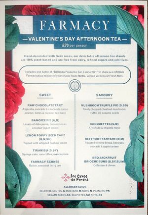 Valentine’s Day menu   at Farmacy in West London
