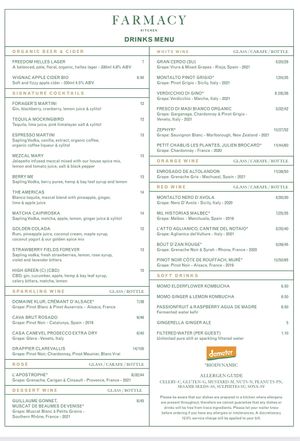 Alcohol-drinks menu   at Farmacy in West London
