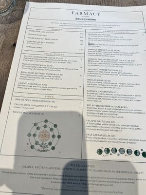 Menue  at Farmacy in West London