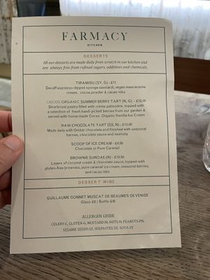 Menu  at Farmacy in West London
