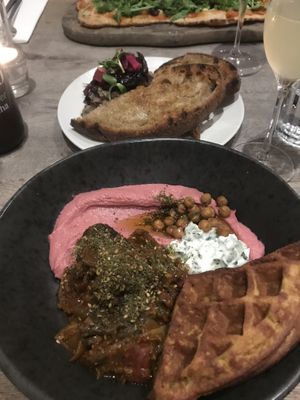 Falafel waffle & mushroom pâté 🙌  at Farmacy in West London