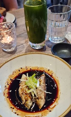 Vegan gyozas at Farmacy in West London