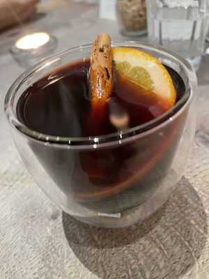Mulled wine. Not very sweet. It is perfect for me    at Farmacy in West London