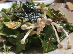 aalad with emoji mushroom and seaweed at Farmacy in West London