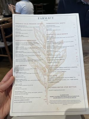 Drink menu  at Farmacy in West London