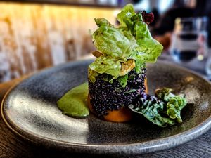 Sweet potato, avocado and crunchy quinoa causa 😋 at Farmacy in West London
