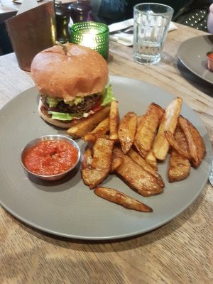 Epic burger and chips at Farmacy in West London