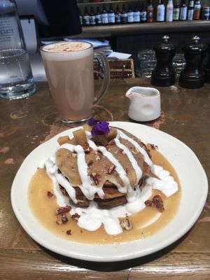 Buckwheat pancakes & coconut chai latte at Farmacy in West London
