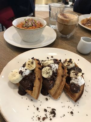 Protein waffles  at Farmacy in West London