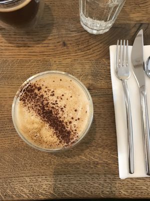 Oat milk cappuccino  at Farmacy in West London