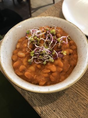 Homemade beans  at Farmacy in West London