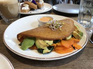 Chickpea flour omelette  at Farmacy in West London