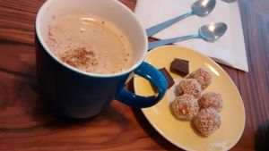 Carrot truffles & Coffee at 1944 Gallery Vegan Shop in Paris