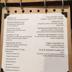 vegan menu at Round Bird in Lilydale