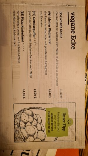 Vegan corner menue at Kartoffelhaus in Eisenach