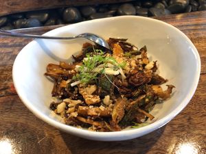 Brussels + Mushroom appetizer at Hilo Bay Cafe in Hilo