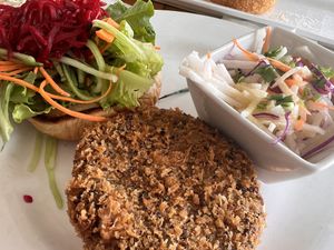 Taro quinoa burger and mushroom pot pie!!! Absolutely delicious.  at Hilo Bay Cafe in Hilo