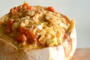 Steamed vegetarian curry with tofu in coconut shell at Siam in Cebu