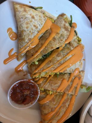 Vegan quesadilla - tasty!  at Crazy Burger in Narragansett