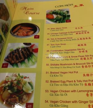 A page from their vegan menu at Loving Hut in Fairfield