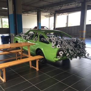 Picnic tables at El Mercadito Central in San Jose