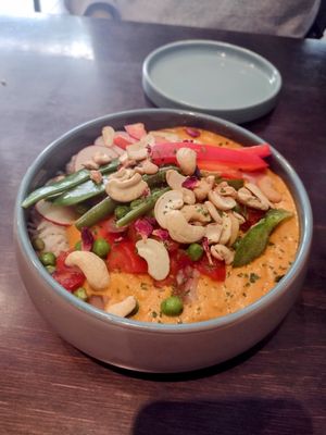 Coconut curry (the only main dish that two adults could handle after the starters) at Funky Jungle in Mechelen