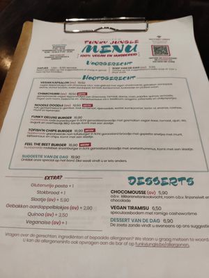 Menu at Funky Jungle in Mechelen
