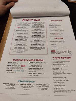 Menu at Funky Jungle in Mechelen