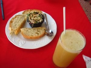 This bread and slaw is served before every meal. It's really good, but hard to eat. The candela, a rum cocktail with orange juice and lots of ginger, is not the be missed. at La Berenjena in Vinales