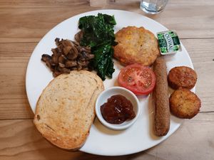 Yum! Corn fritter was a bit bready to me but everything else was top notch. Loved it. at Whispers Cafe in Levin