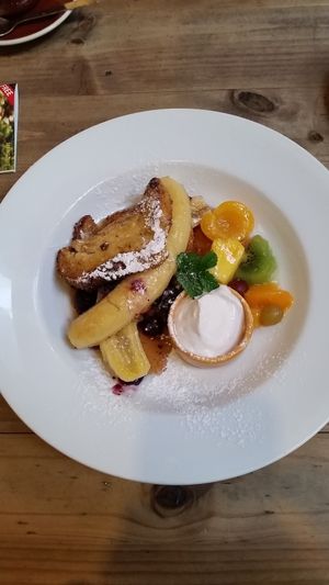 Vegan French Toast with Coconut cream - Yum! at Whispers Cafe in Levin