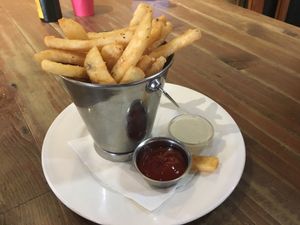 Hot chips with vegan aioli  at Whispers Cafe in Levin