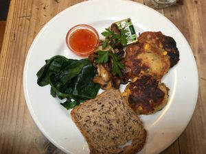 Vegan corn fritters  at Whispers Cafe in Levin