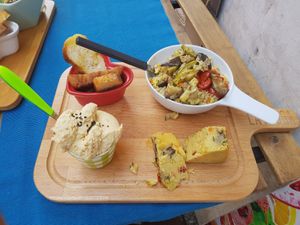 Vegan platter (hummus, chickpea flour tortilla, quinoa with veg) at Lattuga in Rome