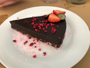 divine raw chocolate cake!!! at Clorofil-la in Mahon