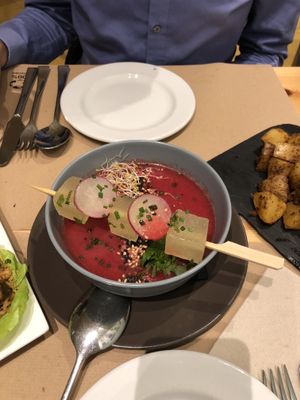 Beetroot+watermelon gazpacho  at Clorofil-la in Mahon