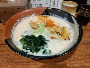 Kimchi soy milk noodle soup at Qiu Dou Ru La Mien - Hagi Soymilk Ramen in Kaohsiung