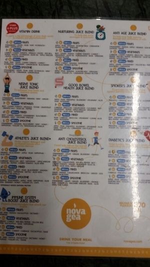 Menu at Novagea Juice Corner in Athens