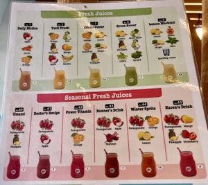 Current mixed juice menu   at Novagea Juice Corner in Athens