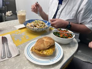 Dirty Jersey sandwich (with a kale side salad) and The Deluxe over tater tots  at The Tasty in Philadelphia