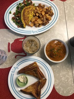 Western omelet, bayou biscuits, monte cristo (stuffed French toast w/ hammy & cheez) at The Tasty in Philadelphia