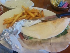 Falafel wrap with fries  at Pita Plate in Morehead City